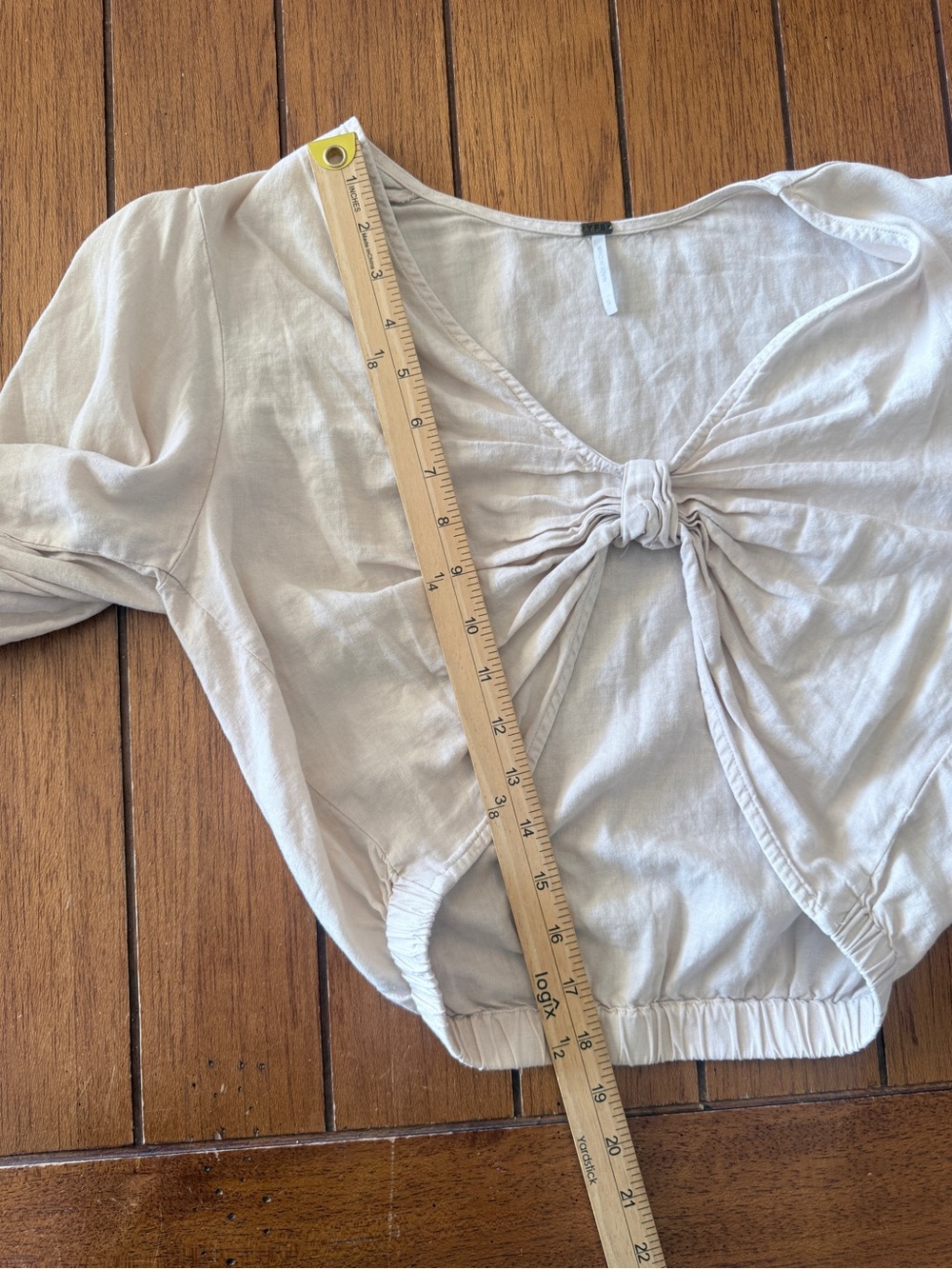 YFB Young Fabulous & Broke Cream Linen Blend Knot Front Crop Top Small - Picture 5 of 7